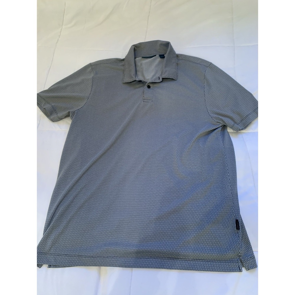 Perry Ellis Men's Large Gray  Polo Shirt Collared Polyester Geometric‎